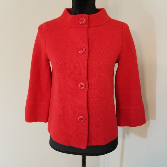 J. Crew Sweaters - J Crew Red 3/4 Sleeve 100% Wool Cardigan S